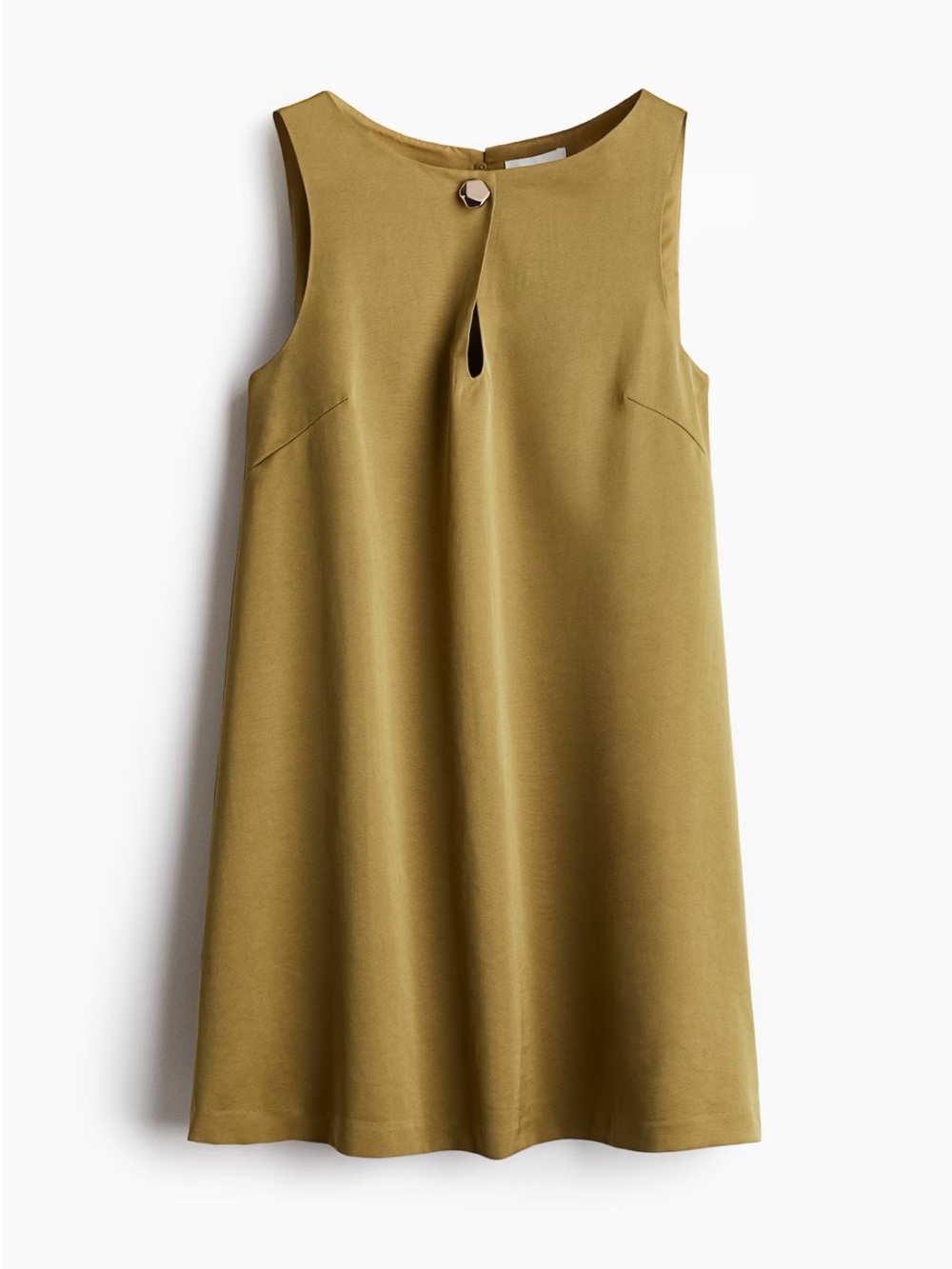 H&M Olive Gold Linen Blend A-Line Sleeveless Dress w Keyhole Detail Size Medium